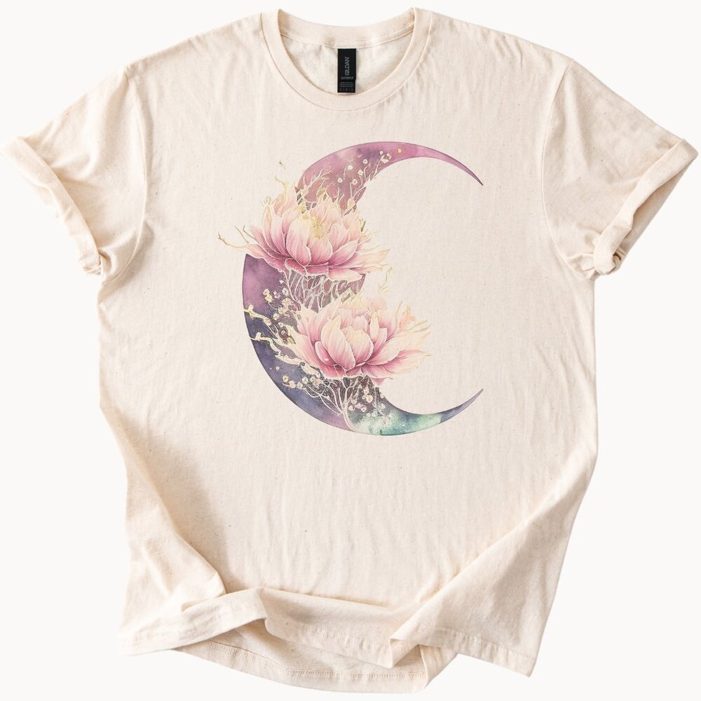 Lotus Moon Floral Graphic Tee Celestial Boho Style Shirt